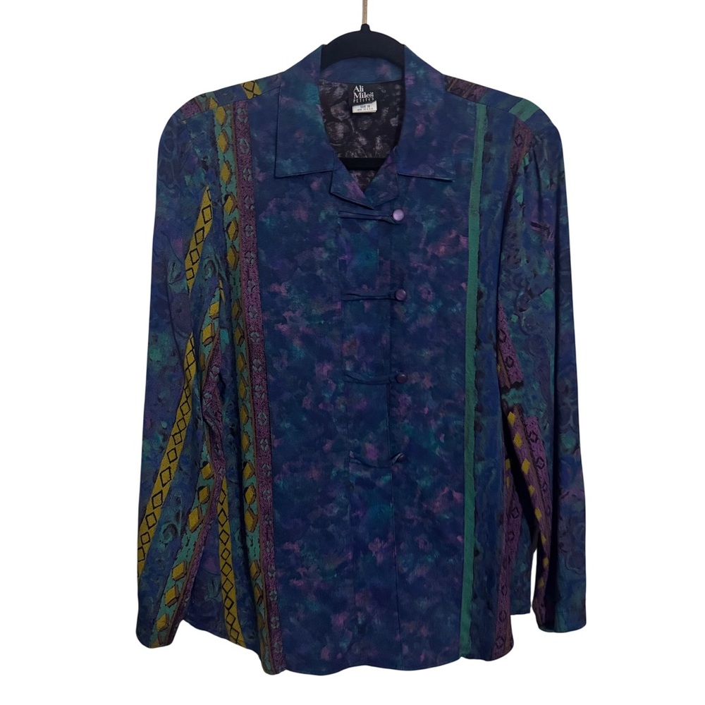 Ali Miles Vintage Size 10 Petite Colorful Artsy Button Up Top Boho Blouse Y2K